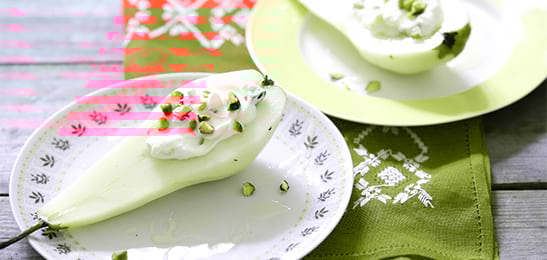 Recept van het Voedingscentrum: Gevulde peer met pistache