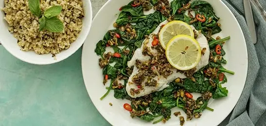 Recept van het Voedingscentrum: Mahi met dukkah en geurige bulgur