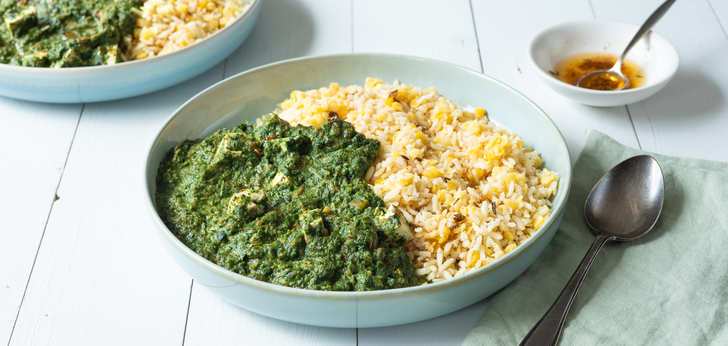 Recept van het Voedingscentrum: Saag paneer met pittige chhonk