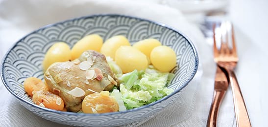 Recept van het Voedingscentrum: Kipkarbonade met abrikozen, Chinese kool en aardappelen
