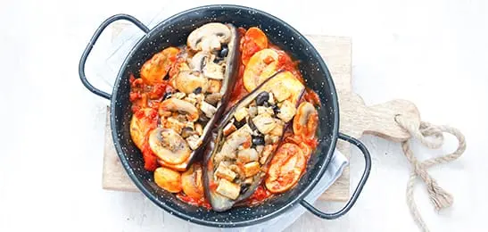 Recept van het Voedingscentrum: Gevulde aubergine met tofu