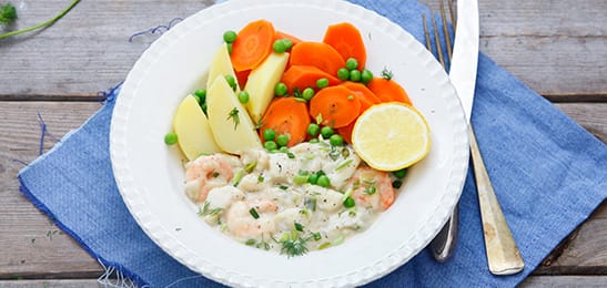Recept van het Voedingscentrum: Visragout met wortel, doperwten en aardappelen