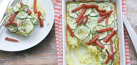 Recept van het Voedingscentrum: Röstikoek met groente en cervelaatreepjes