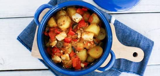 Recept van het Voedingscentrum: Visstoofpot met krieltjes en groente