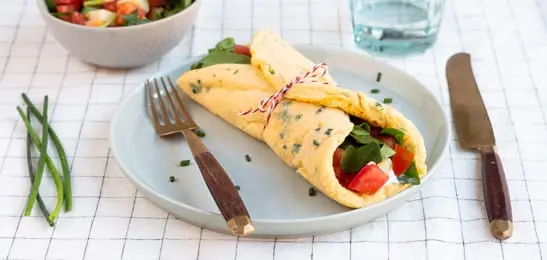 Afbeelding van Uitgelicht Recept: Eiwrap met spinazie en tomaatjes